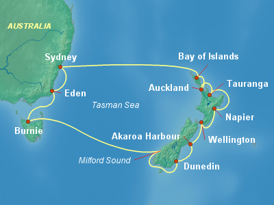 Australia, New Zealand Cruise Itinerary Map