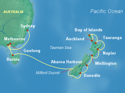 Australia, New Zealand Cruise Itinerary Map