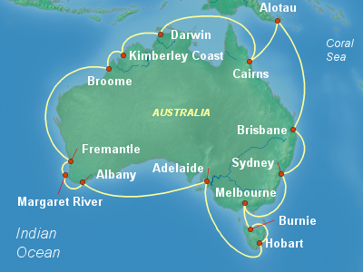 Australia, New Zealand Cruise Itinerary Map