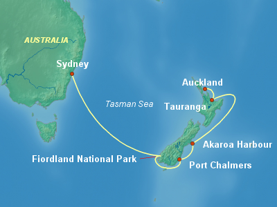Australia, New Zealand Cruise Itinerary Map