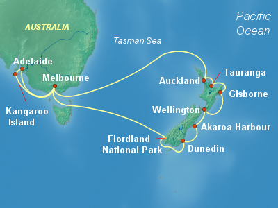 Australia, New Zealand Cruise Itinerary Map