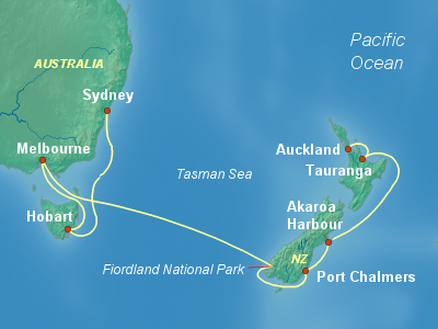 Australia, New Zealand Cruise Itinerary Map