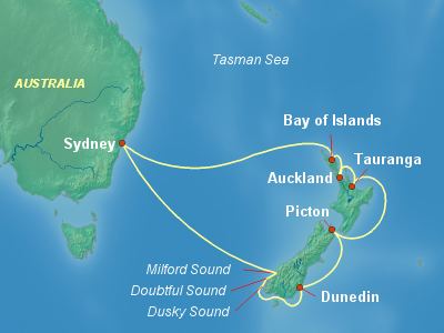 Australia, New Zealand Cruise Itinerary Map