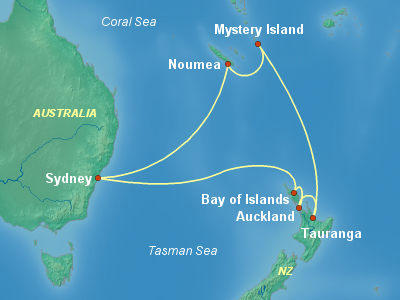 Australia, New Zealand Cruise Itinerary Map