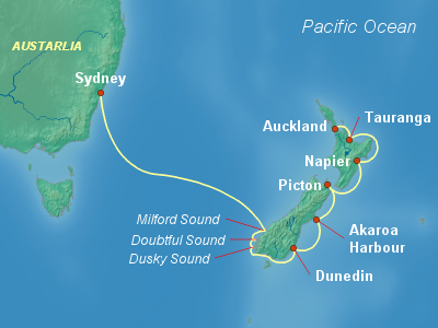 Australia, New Zealand Cruise Itinerary Map
