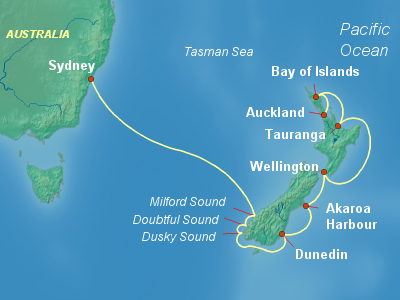 Australia, New Zealand Cruise Itinerary Map