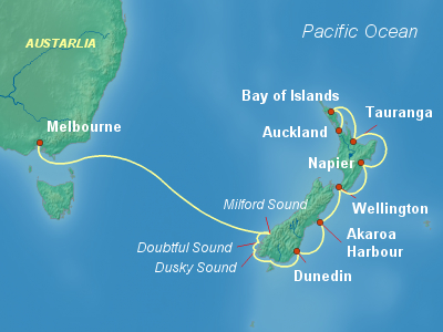 Australia, New Zealand Cruise Itinerary Map