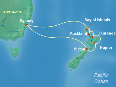 Australia, New Zealand Cruise Itinerary Map