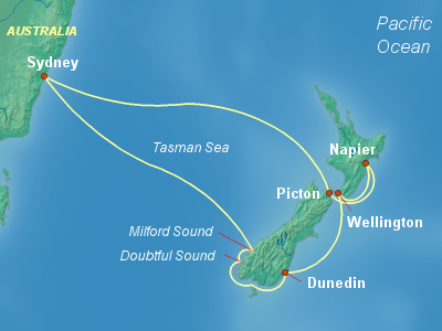 Australia, New Zealand Cruise Itinerary Map