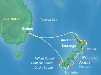 Australia, New Zealand Cruise Itinerary Map