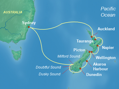 Australia, New Zealand Cruise Itinerary Map