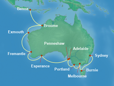 Australia, New Zealand Cruise Itinerary Map