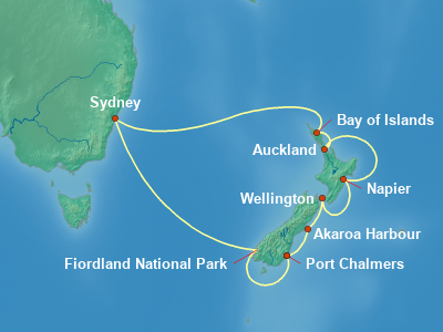 Australia, New Zealand Cruise Itinerary Map