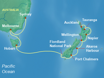 Australia, New Zealand Cruise Itinerary Map