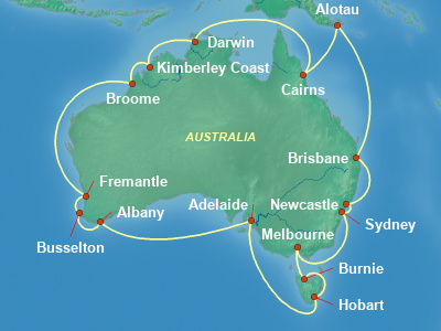 Australia, New Zealand Cruise Itinerary Map