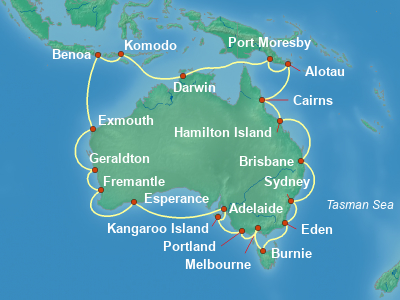 Australia, New Zealand Cruise Itinerary Map