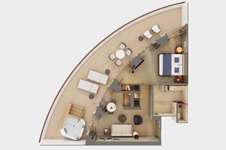 Sample Cabin Image for Category Code H4 (The Haven Aft-Facing Owner's Suite with Master Bedroom & Large Balcony)