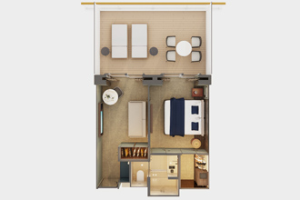 Sample Cabin Image for Category Code HB (The Haven Aft-Facing Penthouse with Master Bedroom & Large Balcony)