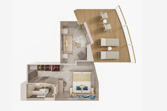 Sample Cabin Image for Category Code SK (Forward-Facing Suite with Master Bedroom & Large Balcony)