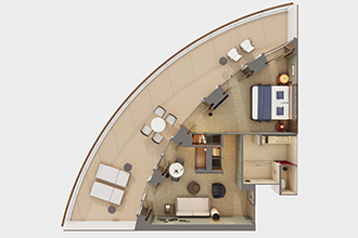 Sample Cabin Image for Category Code H4 (The Haven Aft-Facing Owner's Suite with Master Bedroom & Large Balcony)